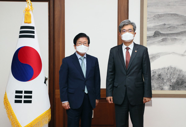 박병석국회의장, 김상환신임법원행정처장예방 (사진:국회행정처 제공)