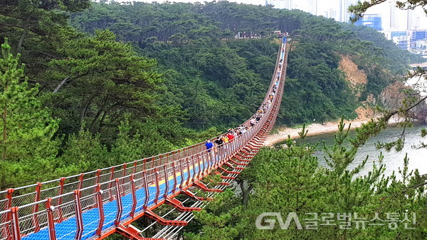 (사진: 글로벌뉴스통신 김금만 기자) 울산 대왕암공원 국내 최장 해상출렁다리