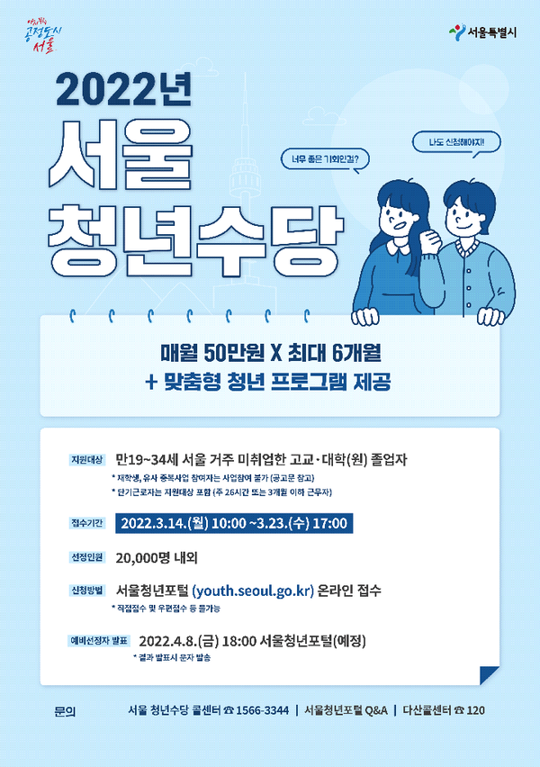 (자료제공:서울시)2022년 서울 청년수당 모집 포스터 .
