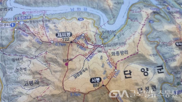 (사진 : 구반회) 단양의 제비봉,사봉 종주 산행 지도