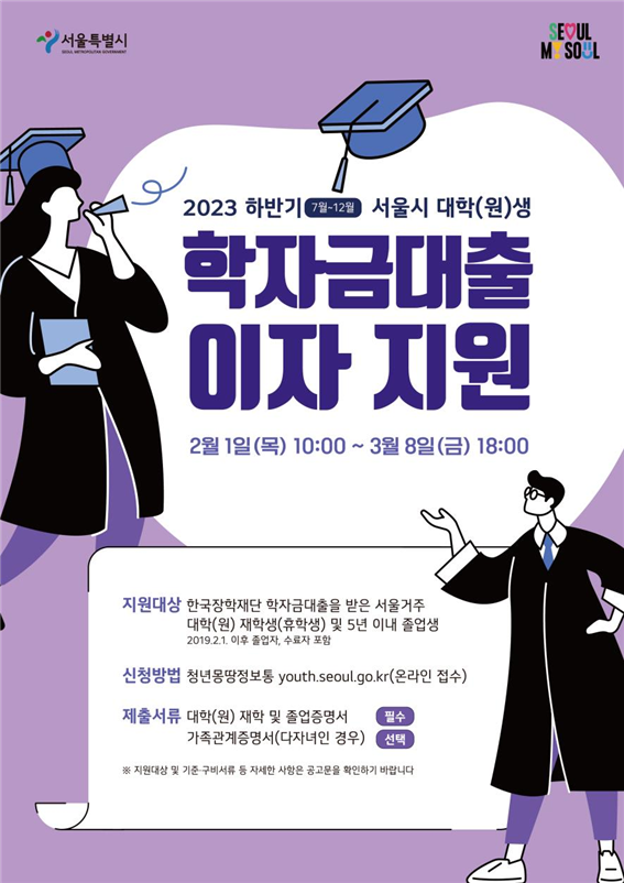 (사진제공: 서울시) 2024년 1차 학자금대출 이자 지원사업 포스터