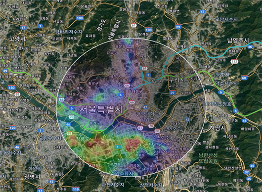 (사진제공: 서울시)'미세먼지 스캐닝 라이다'를 통한 미세먼지 실시간 지도 표출 (예시)