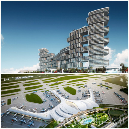 (사진제공: 협회, 쌍용건설 두바이 호텔(사진상)과 희림건축의 베트남 롱탄 국제공항 설계도 모습(사진하)