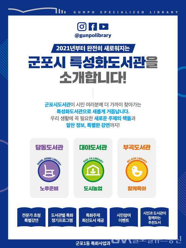 (사진제공: 군포시)군포시도서관 공식 SNS 개설, 전문가 특별강연 및 시민참여 이벤트 운영 홍보물