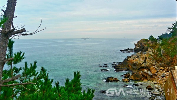 (사진제공:김대호前,포스코건설 부사장. Santos CMI 대표이사 사장)  파랑 하늘과 바다, 해안의 바위와 소나무, 넓은 바탕에 하나인 듯 조화롭고 평화롭다